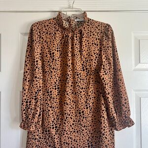 Chic Animal Print Ruffle Blouse